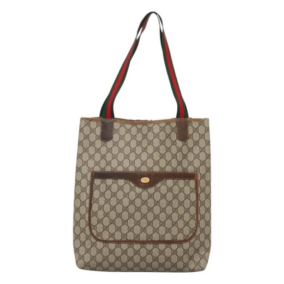GUCCI GG Supreme Web Sherry Line Tote Bag PVC Beige Gold 39 002 4487 Auth ti3237 - Picture 1 of 15